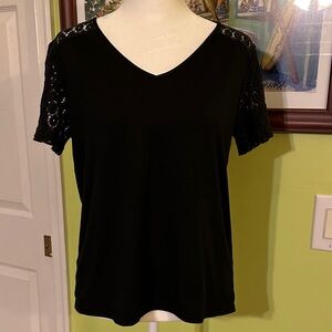 Elegant Black Crochet Short Sleeve Top